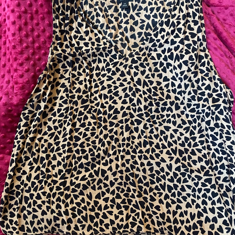 Ann Taylor Heart Print Blouse - Black and Tan